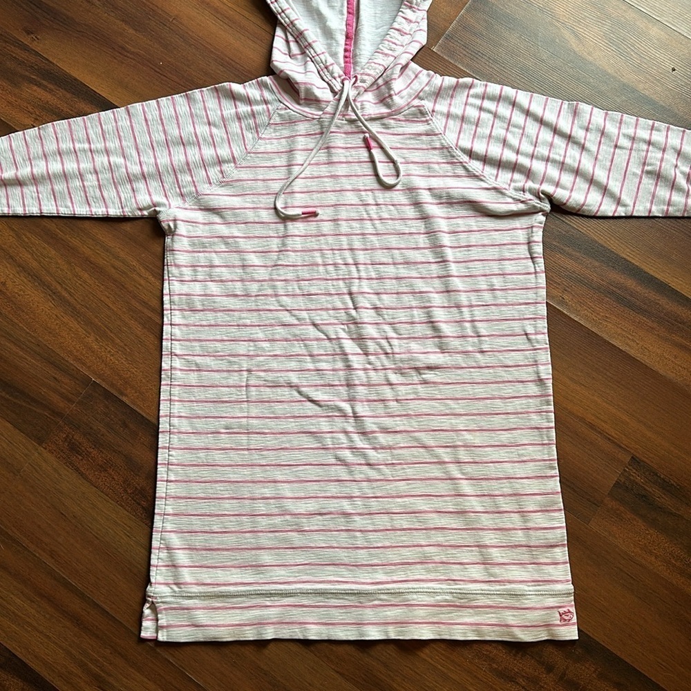 Southern Tide Oversized Hooded Shirt Women Size Small, White with Pink Stripes - Picture 2 of 11